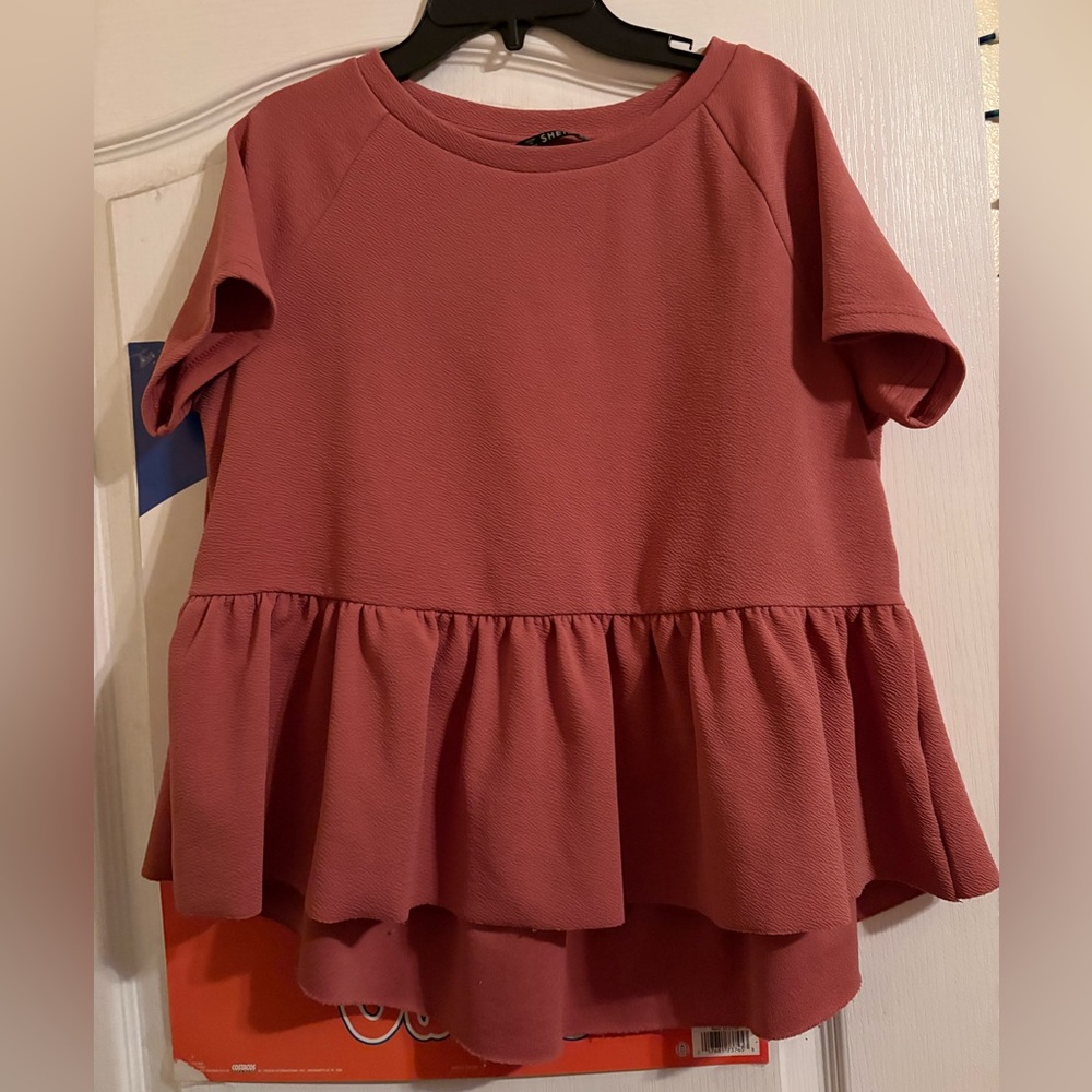 SHEIN Ruffled Hem Top - Warm Pink